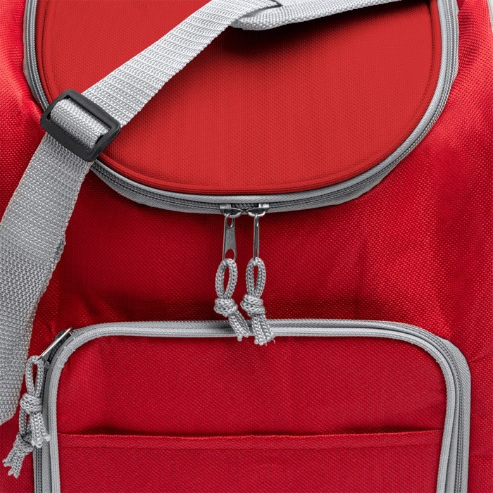 Nevera de poliéster con bolsillo principal isotérmico para 15L color rojo vista detalle 2