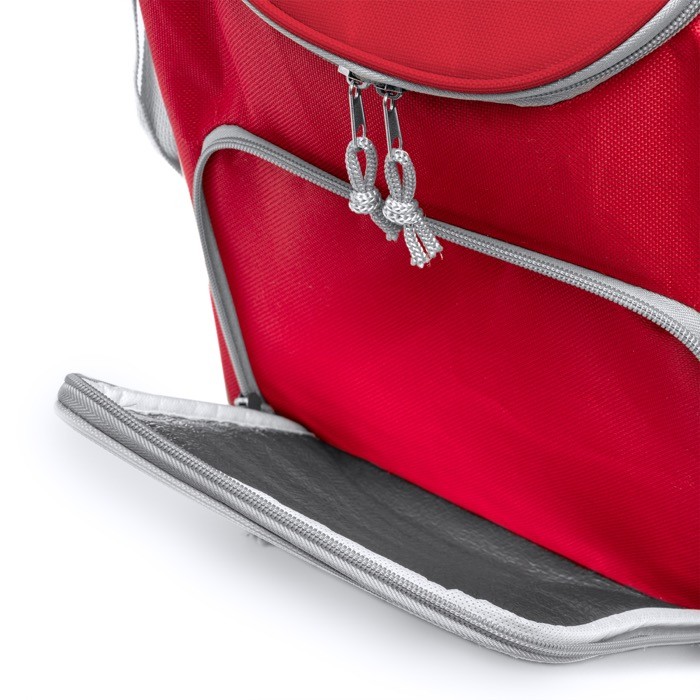 Nevera de poliéster con bolsillo principal isotérmico para 15L color rojo vista detalle 3
