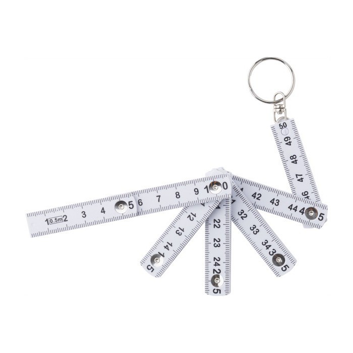 Regla de plástico plegable con mosquetón para usar como llavero color blanco primera vista Regla de plástico plegable con mosquetón para usar como llavero color blanco primera vista