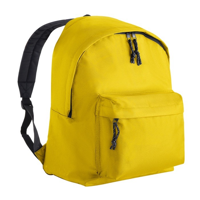 Mochila de poliéster 900D multiusos con compartimento principal color amarillo primera vista de uso