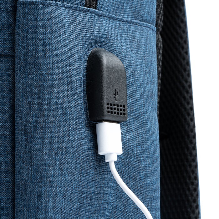 Mochila de poliéster reciclado 600D con bolsillo principal para portátil color azul real vista detalle 1