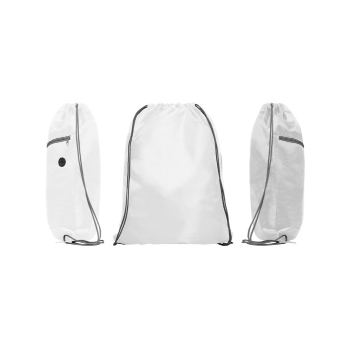 Mochila de cuerdas multiusos con bolsillo con cremallera frontal color blanco vista detalle 1