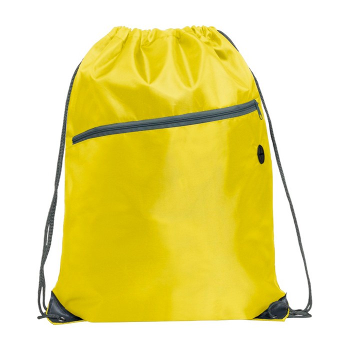 Mochila de cuerdas multiusos con bolsillo con cremallera frontal color amarillo segunda vista