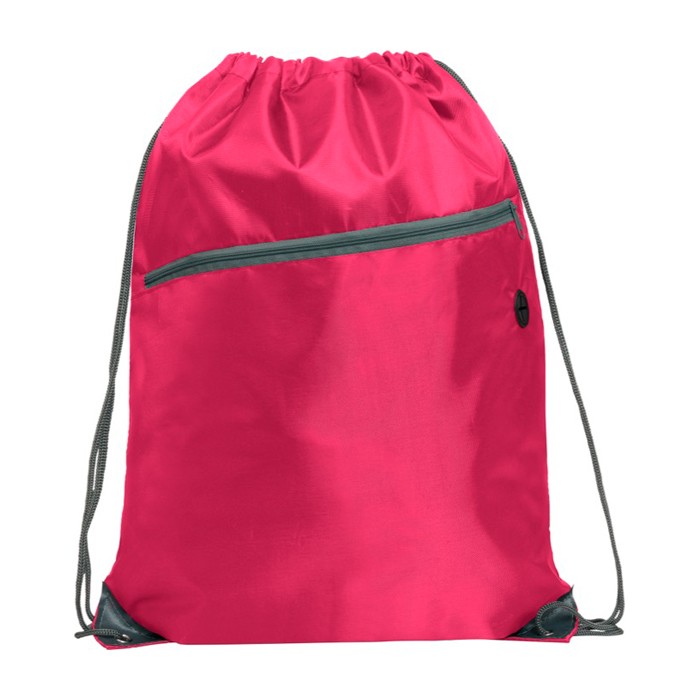 Mochila de cuerdas multiusos con bolsillo con cremallera frontal color rosa segunda vista