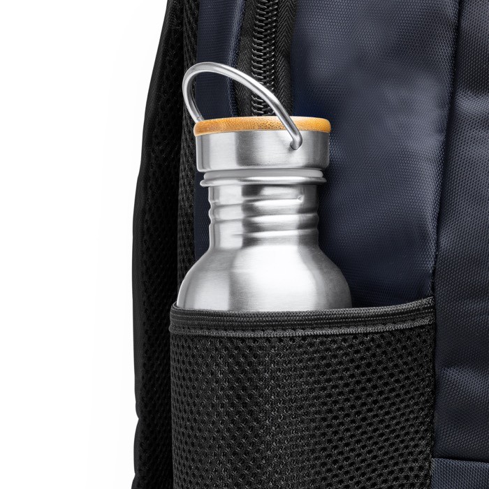 Mochila de nylon 600D con espalda acolchada y tiras ajustables 15” color azul marino vista detalle 2