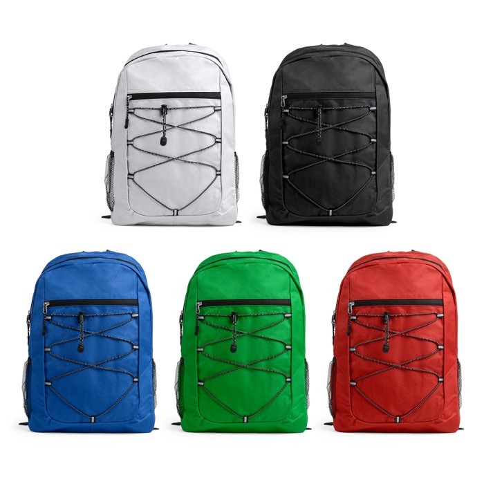 Mochila deportiva de poliéster 600D con cierre de cremallera frontal color rojo vista detalle 4