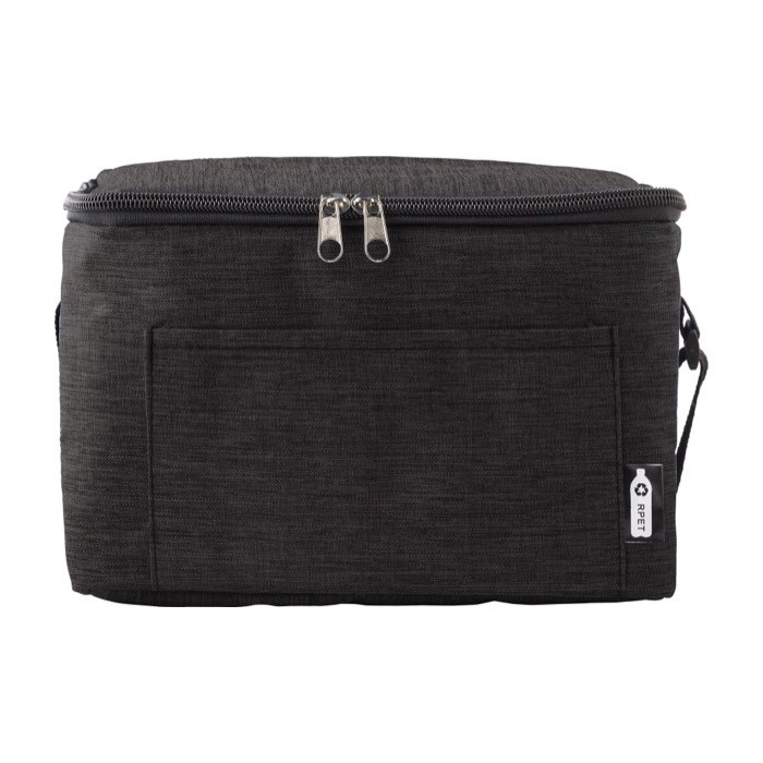 Bolsa nevera de poliéster para 6 latas con correa ajustable color negro primera vista Bolsa nevera de poliéster para 6 latas con correa ajustable color negro primera vista