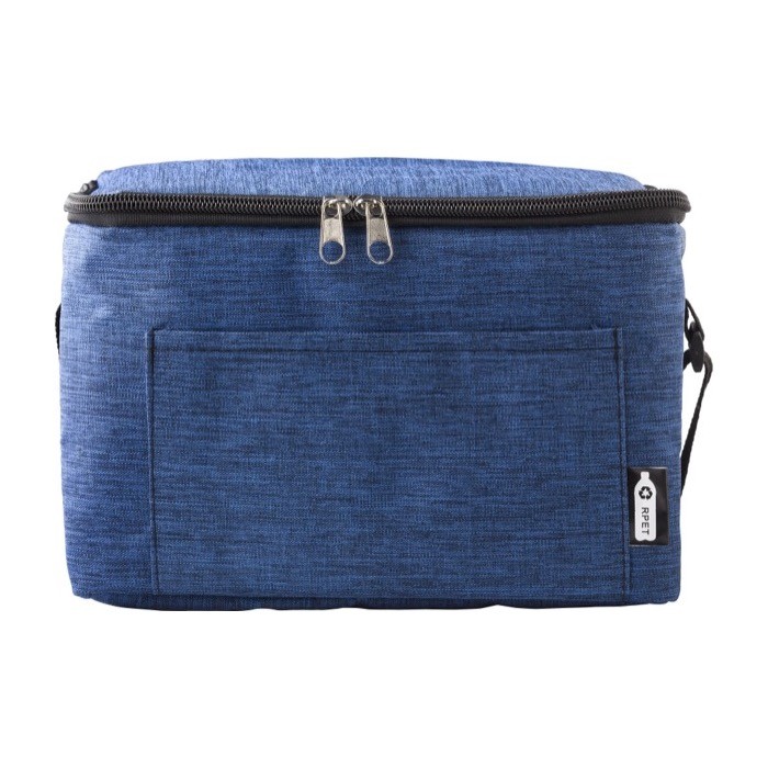 Bolsa nevera de poliéster para 6 latas con correa ajustable color azul primera vista Bolsa nevera de poliéster para 6 latas con correa ajustable color azul primera vista