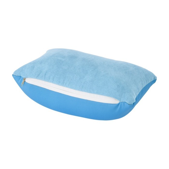 Almohada ideal para viajes 2 en 1 con perlas de espuma de polietileno color azul claro segunda vista Almohada ideal para viajes 2 en 1 con perlas de espuma de polietileno color azul claro segunda vista
