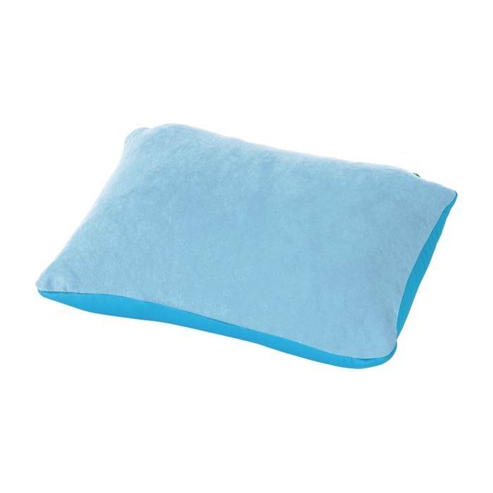 Almohada ideal para viajes 2 en 1 con perlas de espuma de polietileno color azul claro tercera vista Almohada ideal para viajes 2 en 1 con perlas de espuma de polietileno color azul claro tercera vista
