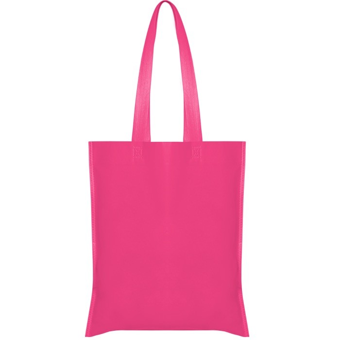 Bolsa non-woven con asas largas termoselladas y resistencia 6kg color rosa segunda vista
