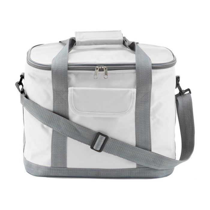 Bolsa nevera de nylon con bandolera extraíble y bolsillo frontal color blanco tercera vista Bolsa nevera de nylon con bandolera extraíble y bolsillo frontal color blanco tercera vista