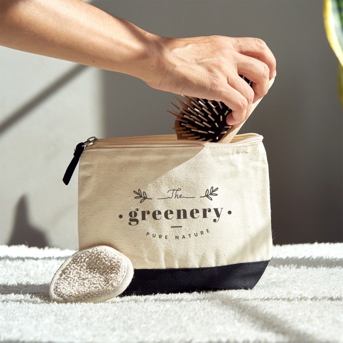 Neceser algodón bicolor con cremallera y tirador a juego 280 g/m2 color negro vista detalle 3