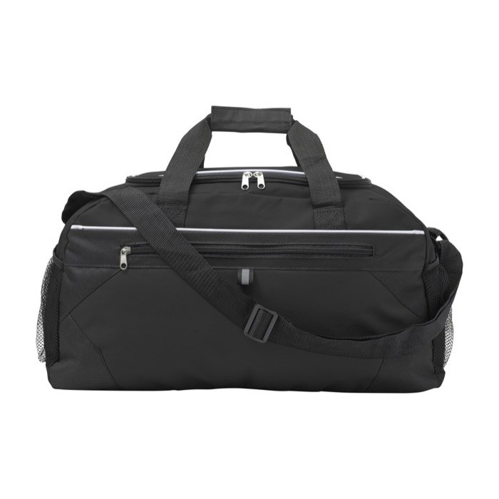 Bolsa de deporte o viaje de poliéster con bolsillo frontal y superior color negro primera vista Bolsa de deporte o viaje de poliéster con bolsillo frontal y superior color negro primera vista