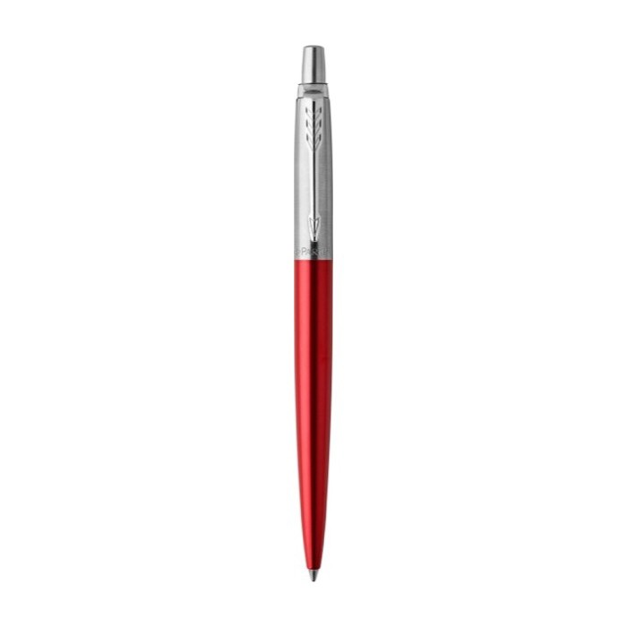 Bolígrafo de acero inoxidable Parker Jotter Core tinta azul color rojo primera vista Bolígrafo de acero inoxidable Parker Jotter Core tinta azul color rojo primera vista