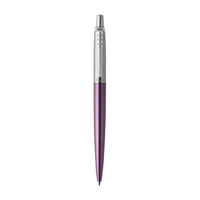 Bolígrafo de acero inoxidable Parker Jotter Core tinta azul color violeta primera vista Bolígrafo de acero inoxidable Parker Jotter Core tinta azul color violeta primera vista