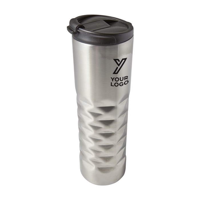 Vaso térmico de acero inoxidable texturizado en parte de abajo 460ml color plateado tercera vista