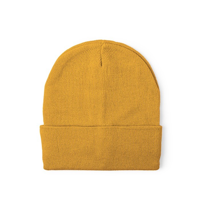 Gorro elástico de punto con dobladillo para personalizar color amarillo primera vista