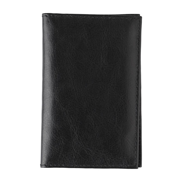 Billetera y tarjetero de piel de cabra con 3 compartimientos color negro primera vista