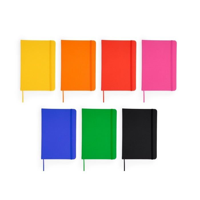 Bloc de notas con tapa rígida de polipel y marcapáginas A5 hojas lisas color amarillo vista detalle 3