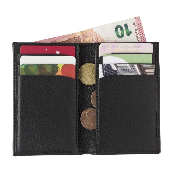 Billetero y tarjetero de piel de cabra con tecnología RFID color negro tercera vista Billetero y tarjetero de piel de cabra con tecnología RFID color negro tercera vista