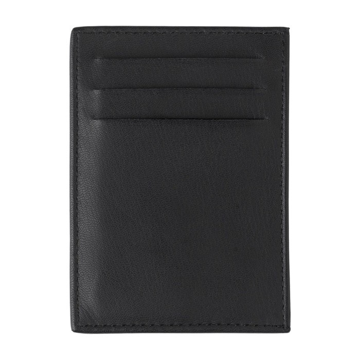 Tarjetero de piel de cabra con 3 bolsillos de lado y uno principal color negro primera vista