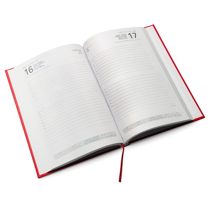Agenda con tapa acolchada con relieve y marcapáginas A5 color rojo vista detalle 1 Agenda con tapa acolchada con relieve y marcapáginas A5 color rojo vista detalle 1