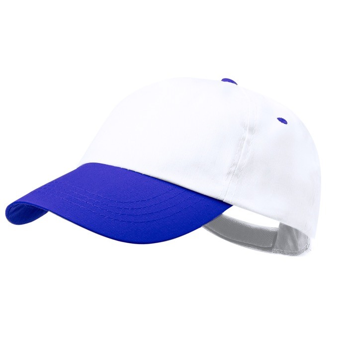 Gorra de algodón de 5 paneles con cierre de velcro en varios colores color blanco/azul primera vista