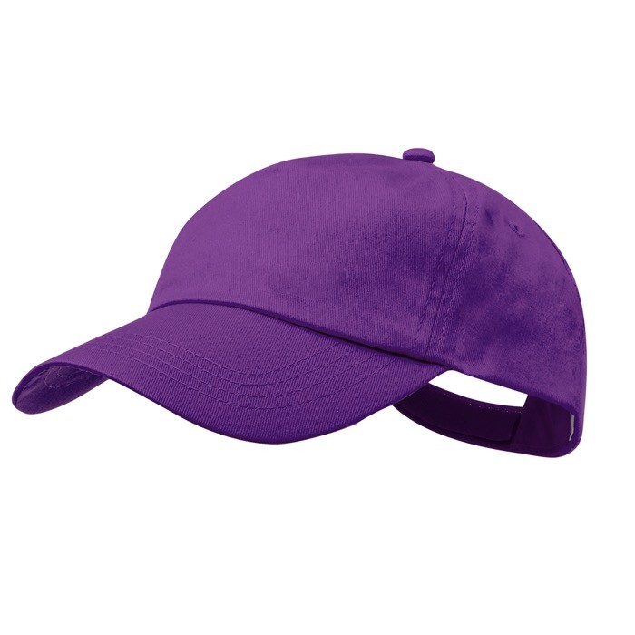 Gorra de algodón de 5 paneles con cierre de velcro en varios colores color morado primera vista