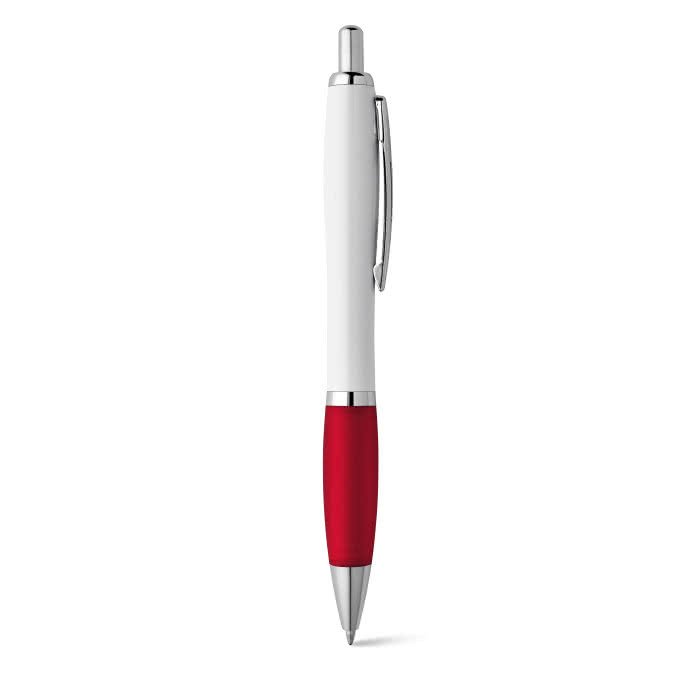 Bolígrafo de cuerpo blanco con detalle a color color rojo Bolígrafo de cuerpo blanco con detalle a color color rojo