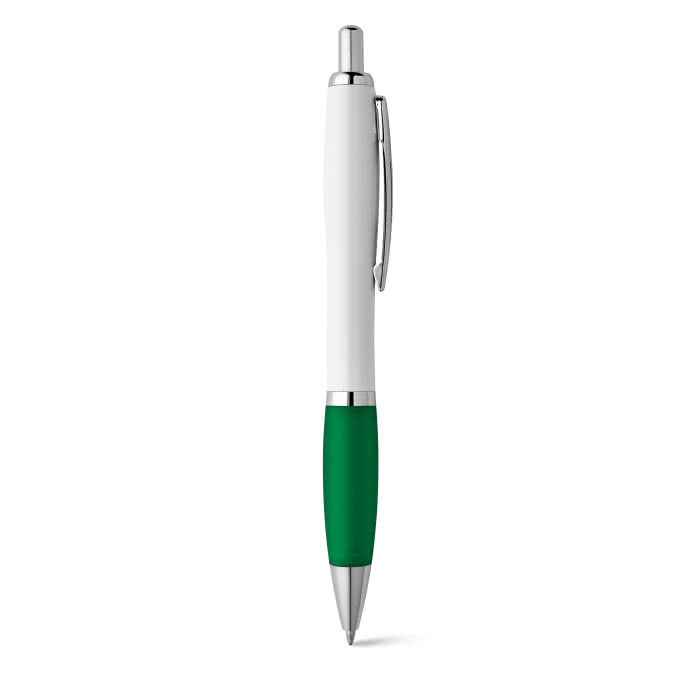 Bolígrafo de cuerpo blanco con detalle a color color verde Bolígrafo de cuerpo blanco con detalle a color color verde