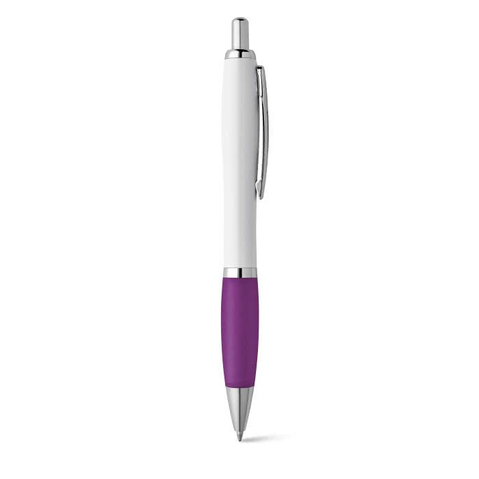 Bolígrafo de cuerpo blanco con detalle a color color violeta Bolígrafo de cuerpo blanco con detalle a color color violeta