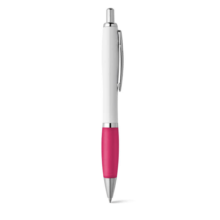 Bolígrafo de cuerpo blanco con detalle a color color fucsia Bolígrafo de cuerpo blanco con detalle a color color fucsia