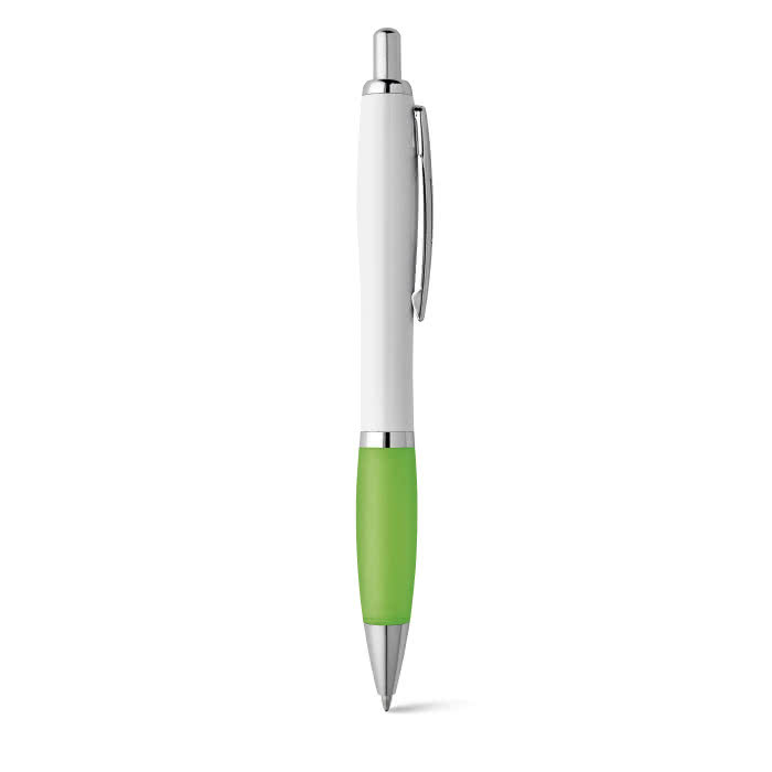 Bolígrafo de cuerpo blanco con detalle a color color verde claro Bolígrafo de cuerpo blanco con detalle a color color verde claro