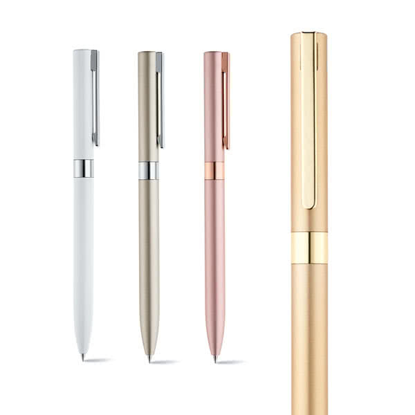 Unos bolígrafos con mucho glamour color champán cuarta vista con logo Unos bolígrafos con mucho glamour color champán cuarta vista con logo
