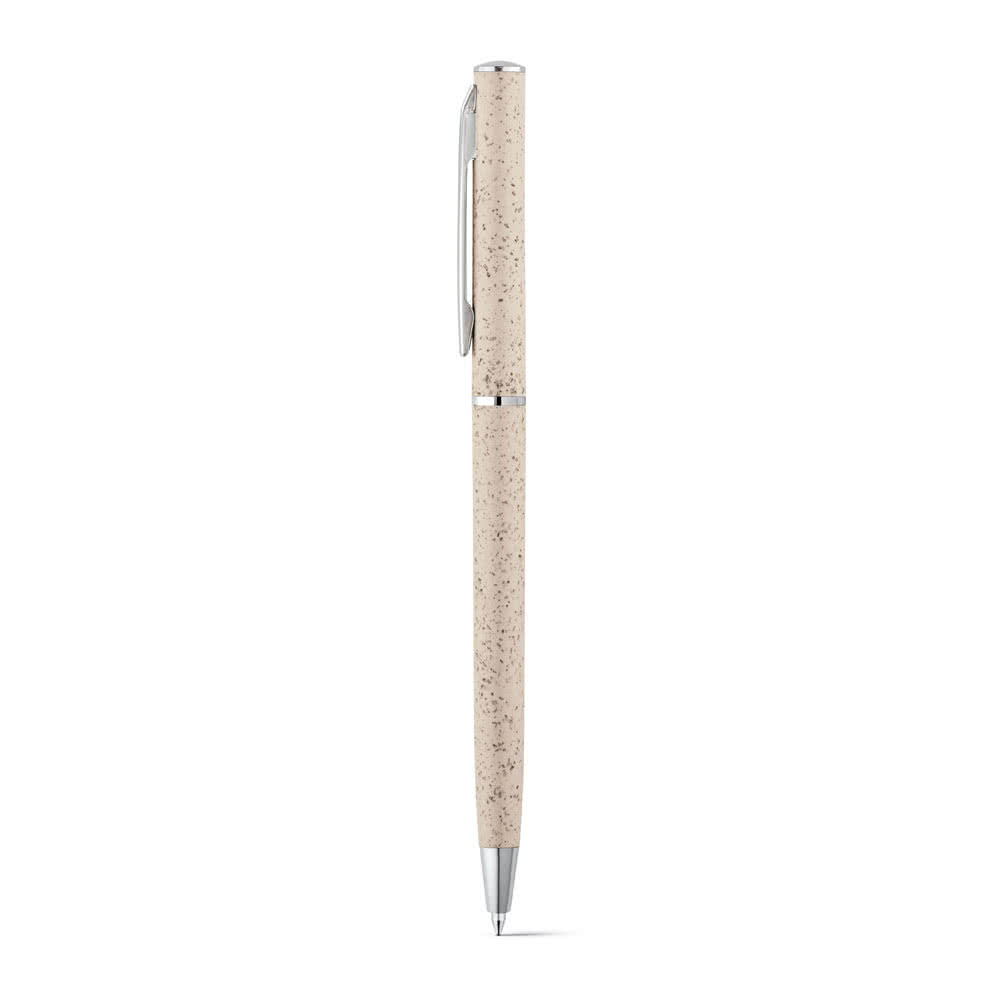 Bolígrafos de paja de trigo con clip color madera clara con impresión Bolígrafos de paja de trigo con clip color madera clara con impresión