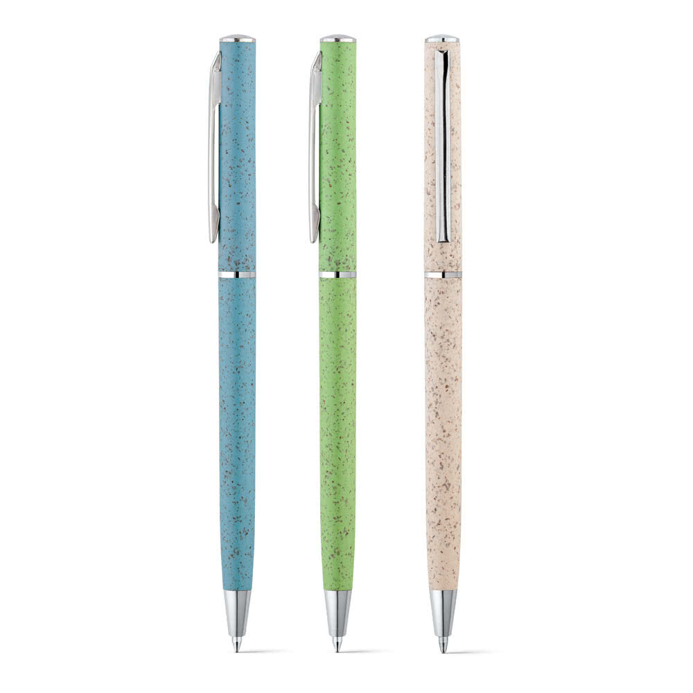 Bolígrafos de paja de trigo con clip color azul claro vista colores Bolígrafos de paja de trigo con clip color azul claro vista colores
