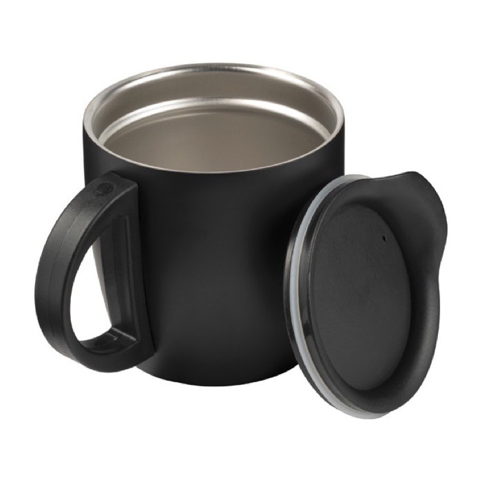 Taza termo con asa y base antideslizante color negro novena vista Taza termo con asa y base antideslizante color negro novena vista