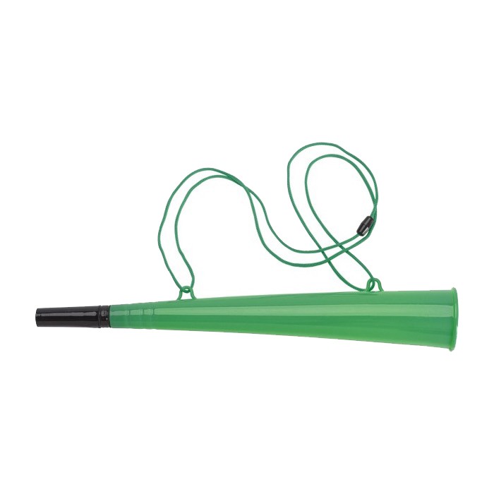 Corneta de plástico con cordón a juego ideal para eventos color verde primera vista Corneta de plástico con cordón a juego ideal para eventos color verde primera vista