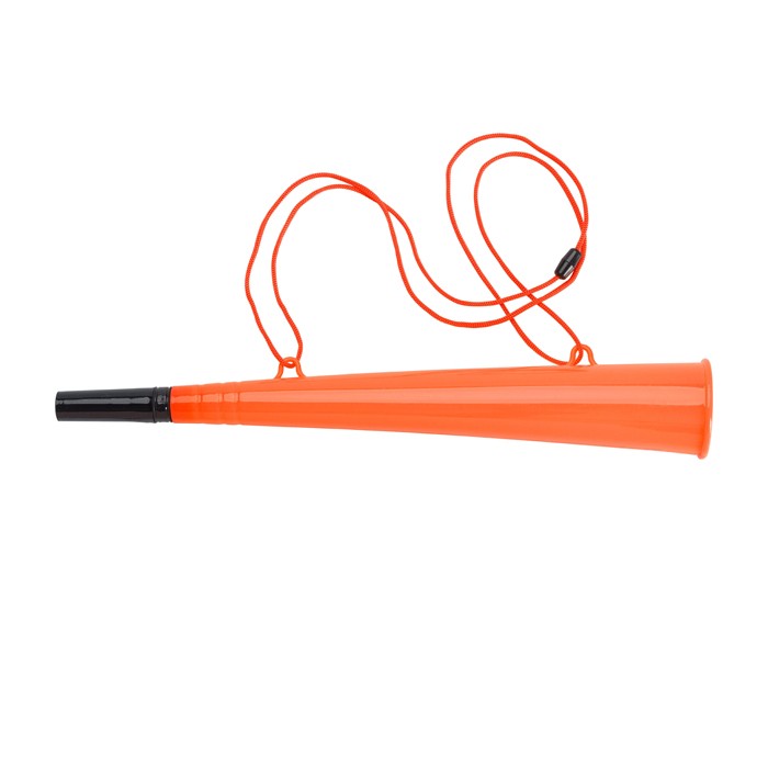 Corneta de plástico con cordón a juego ideal para eventos color naranja primera vista Corneta de plástico con cordón a juego ideal para eventos color naranja primera vista