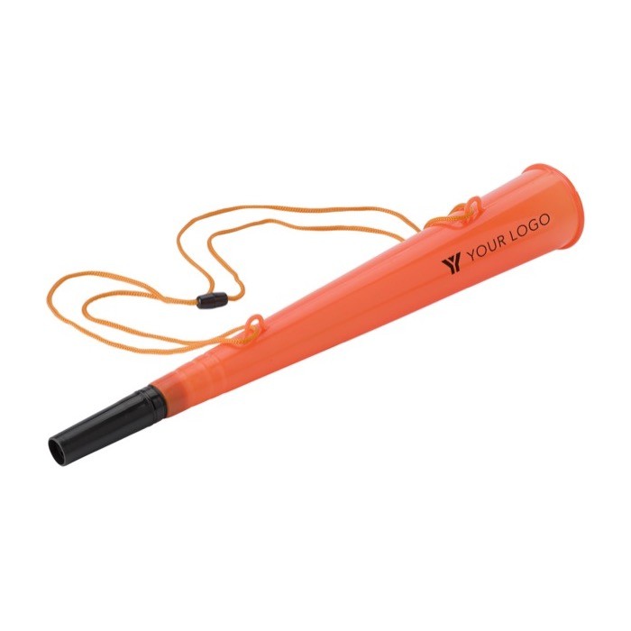 Corneta de plástico con cordón a juego ideal para eventos color naranja segunda vista Corneta de plástico con cordón a juego ideal para eventos color naranja segunda vista