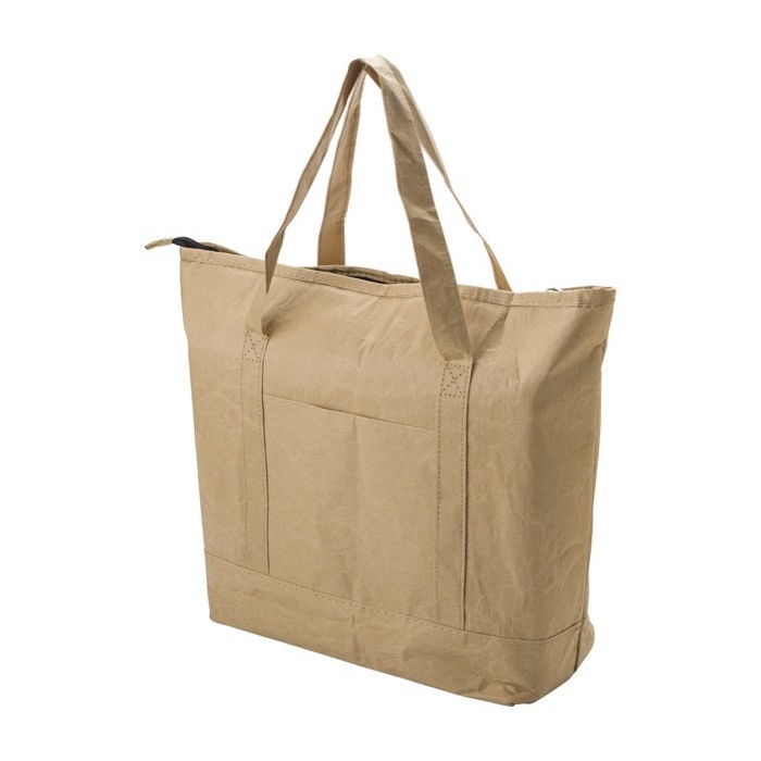 Bolsa nevera de papel laminado con interior de aluminio color marrón cuarta vista Bolsa nevera de papel laminado con interior de aluminio color marrón cuarta vista