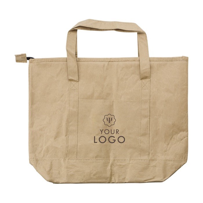 Bolsa nevera de papel laminado con interior de aluminio color marrón quinta vista Bolsa nevera de papel laminado con interior de aluminio color marrón quinta vista