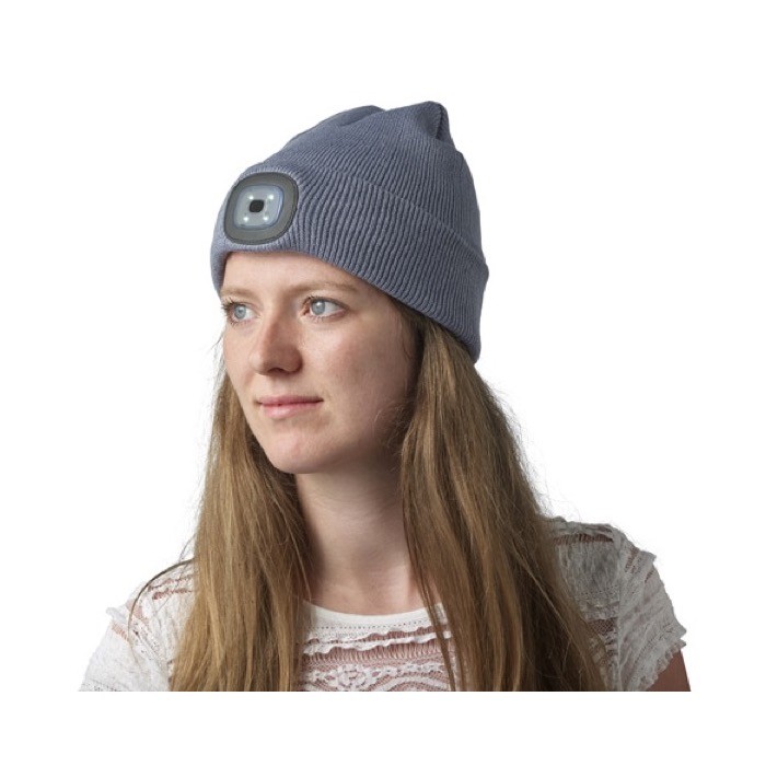 Gorro con luz blanca COB color gris oscuro tercera vista Gorro con luz blanca COB color gris oscuro tercera vista