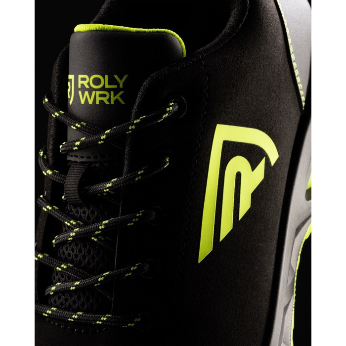 Zapato laboral tipo sport hecho en microfibra con puntera de fibra Roly color amarillo fluorescente vista detalle 2 Zapato laboral tipo sport hecho en microfibra con puntera de fibra Roly color amarillo fluorescente vista detalle 2