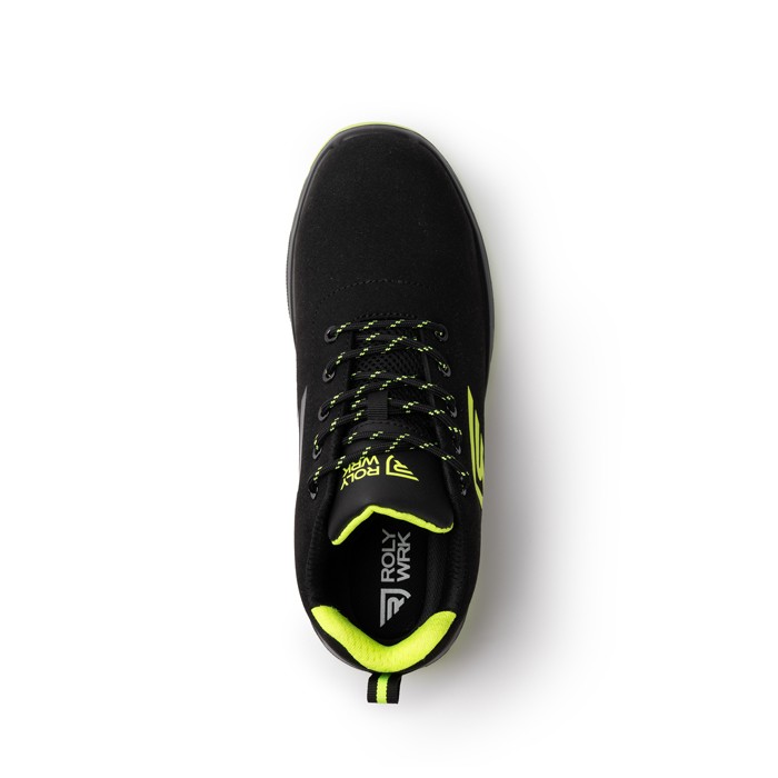 Zapato laboral tipo sport hecho en microfibra con puntera de fibra Roly color amarillo fluorescente Zapato laboral tipo sport hecho en microfibra con puntera de fibra Roly color amarillo fluorescente