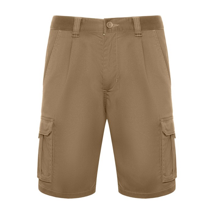 Bermuda corta de poliéster y algodón con bolsillos 250 g/m2 Roly Vitara color camel segunda vista Bermuda corta de poliéster y algodón con bolsillos 250 g/m2 Roly Vitara color camel segunda vista