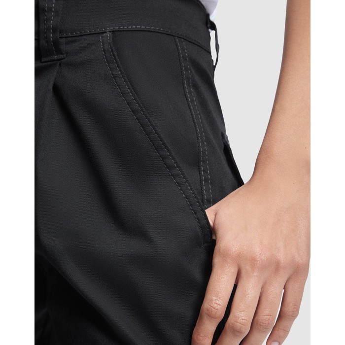 Pantalón laboral largo para mujer con elastano 250 g/m2 Roly Daily Stretch color negro vista detalle 2