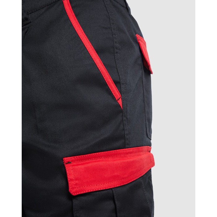 Bermuda corta laboral de poliéster y algodón 250 g/m2 Roly Tahoe color rojo vista detalle 1