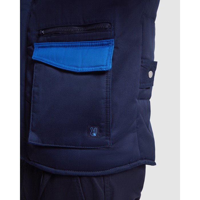 Chaleco laboral multibolsillos de poliéster y algodón 200 g/m2 Roly Armada color azul real vista detalle 1